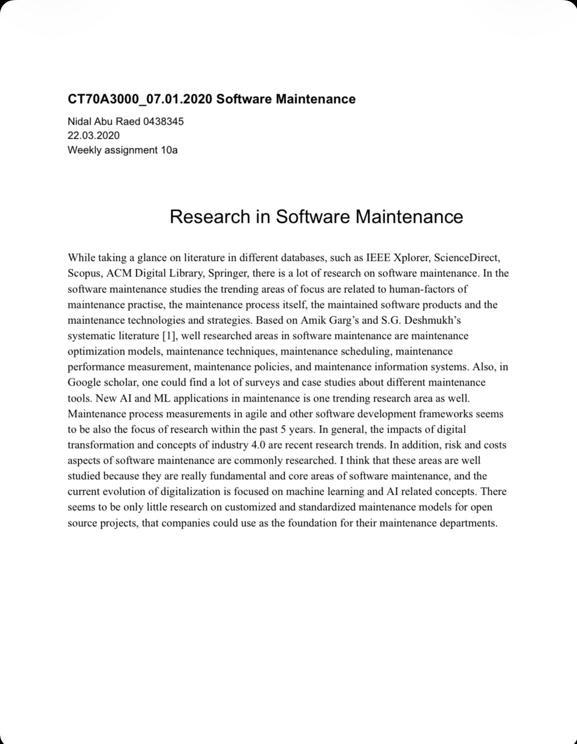 A collection of software development related research reports