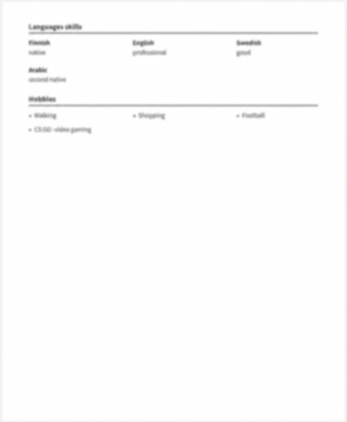 Golden CV Example and Template