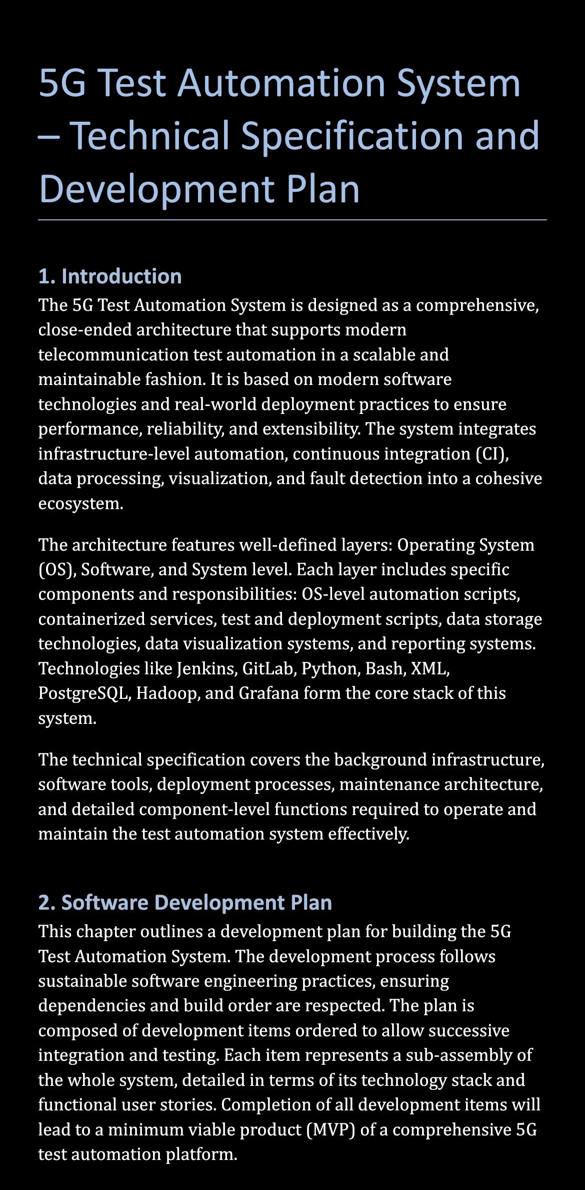 A 5G Test Automation System Technical Spesifications and Development Plan report